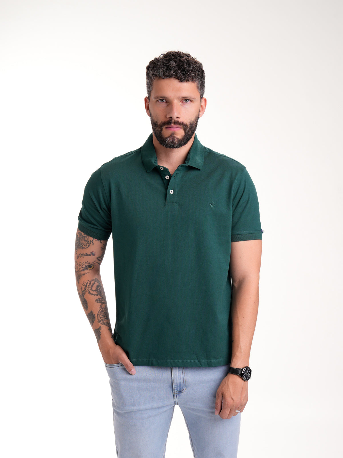 Polo Básico Masculino | Verde Botella — foto 2