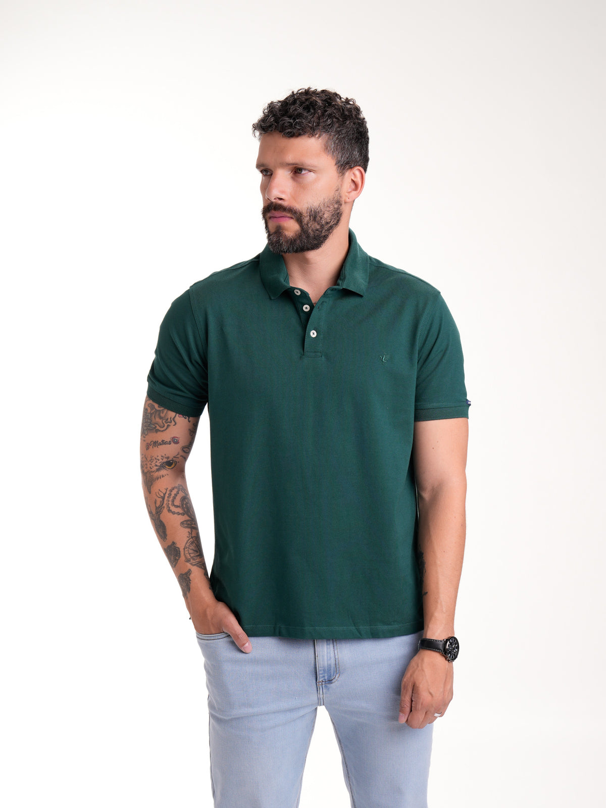 Polo Básico Masculino | Verde Botella — foto 3