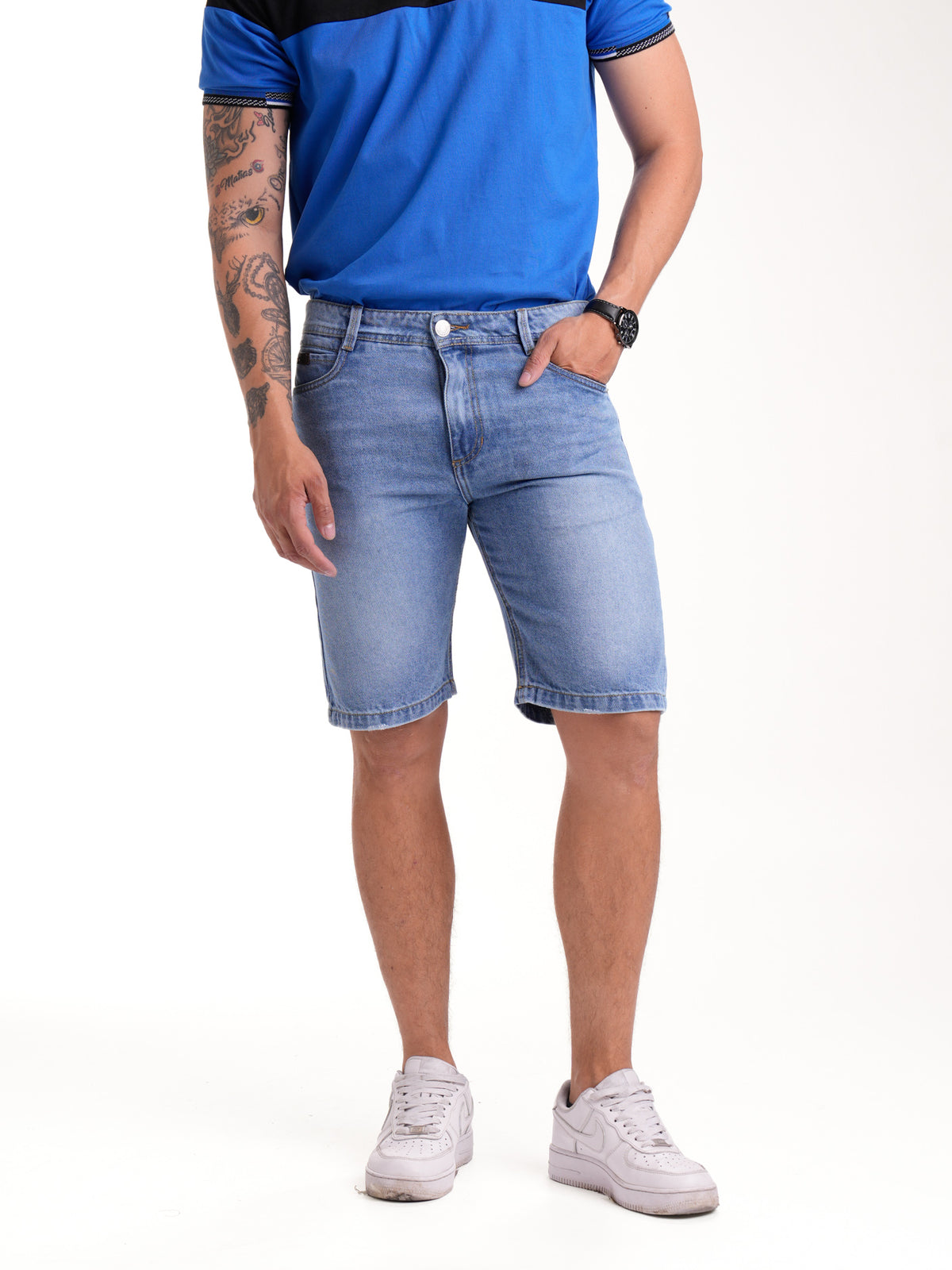 Bermuda Masculina | Azul Claro con Cinta y Cuero en Relojero