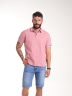 Polo Moda Masculino | Rosado con Cuello a Tono y Líneas Blancas — foto 1