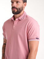 Polo Moda Masculino | Rosado con Cuello a Tono y Líneas Blancas — foto 5