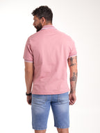 Polo Moda Masculino | Rosado con Cuello a Tono y Líneas Blancas — foto 6
