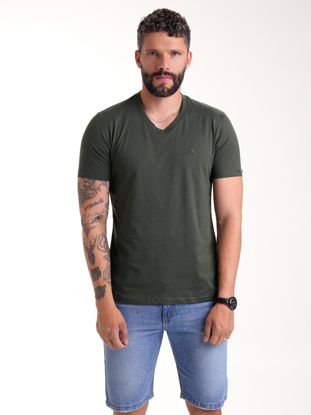 Camiseta Básica Masculina | Verde Militar — foto 2