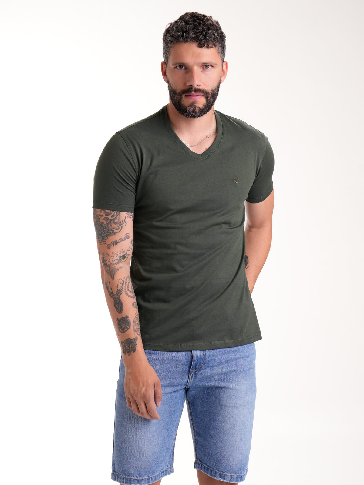 Camiseta Básica Masculina | Verde Militar — foto 3