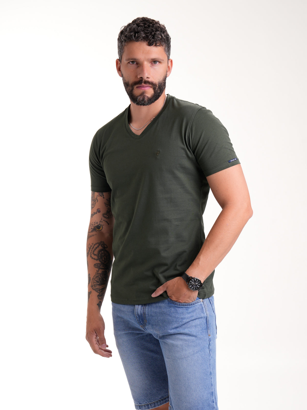 Camiseta Básica Masculina | Verde Militar — foto 4