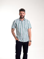 Camisa Masculina Manga Corta | Rayas Verdes y Blancas