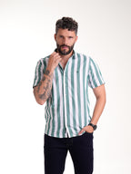 Camisa Masculina Manga Corta | Rayas Verdes y Blancas