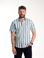 Camisa Masculina Manga Corta | Rayas Verdes y Blancas