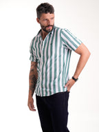 Camisa Masculina Manga Corta | Rayas Verdes y Blancas