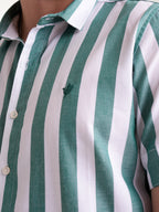 Camisa Masculina Manga Corta | Rayas Verdes y Blancas