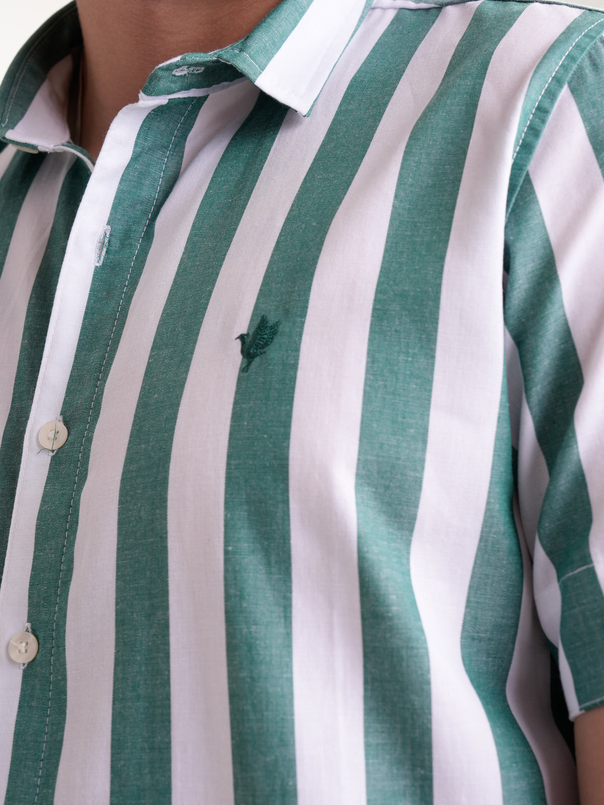 Camisa Masculina Manga Corta | Rayas Verdes y Blancas