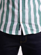 Camisa Masculina Manga Corta | Rayas Verdes y Blancas