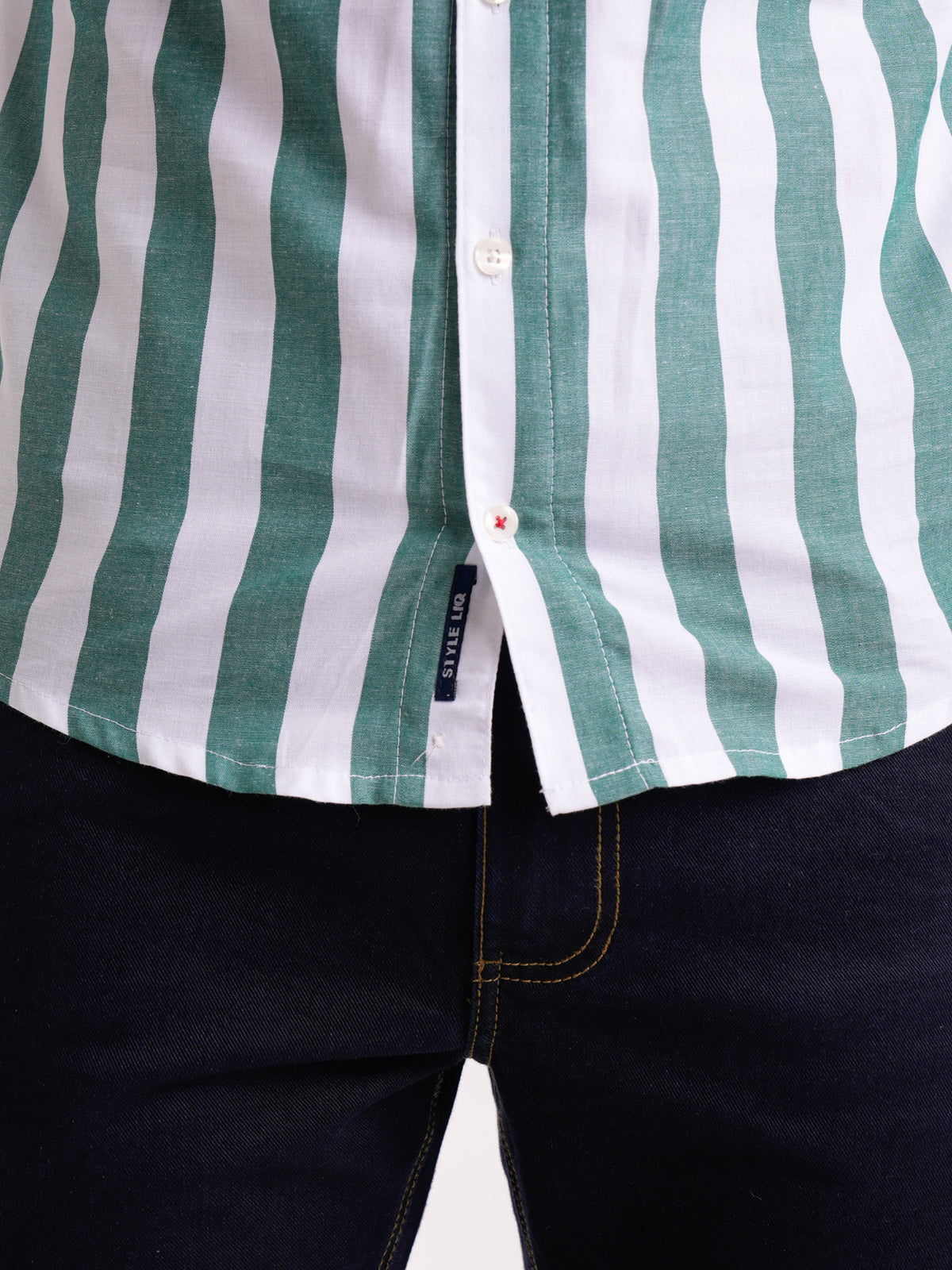 Camisa Masculina Manga Corta | Rayas Verdes y Blancas