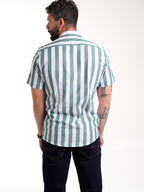Camisa Masculina Manga Corta | Rayas Verdes y Blancas
