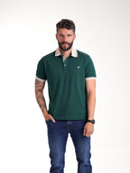 Polo Moda Masculino | Verde Botella con Cuello Beige