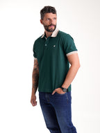 Polo Moda Masculino | Verde Botella con Cuello Beige