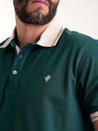 Polo Moda Masculino | Verde Botella con Cuello Beige