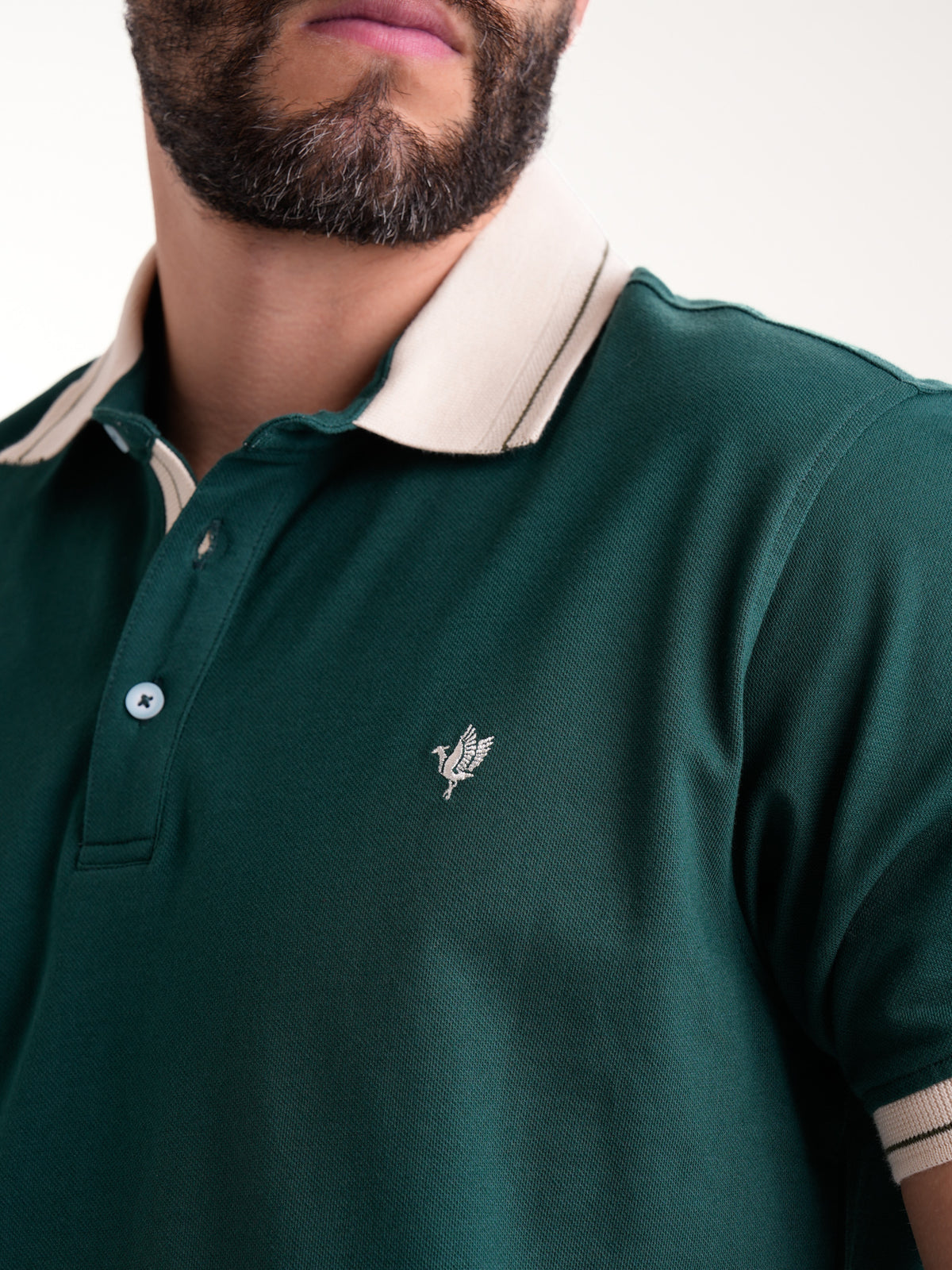 Polo Moda Masculino | Verde Botella con Cuello Beige