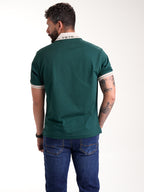 Polo Moda Masculino | Verde Botella con Cuello Beige