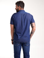 Camisa Masculina Manga Corta | Jean Azul Oscuro y Botones Cafés — foto 6