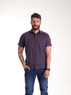 Camisa Masculina Manga Corta | Cuadros Morado y Ocre