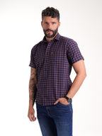 Camisa Masculina Manga Corta | Cuadros Morado y Ocre