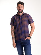 Camisa Masculina Manga Corta | Cuadros Morado y Ocre