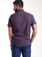 Camisa Masculina Manga Corta | Cuadros Morado y Ocre