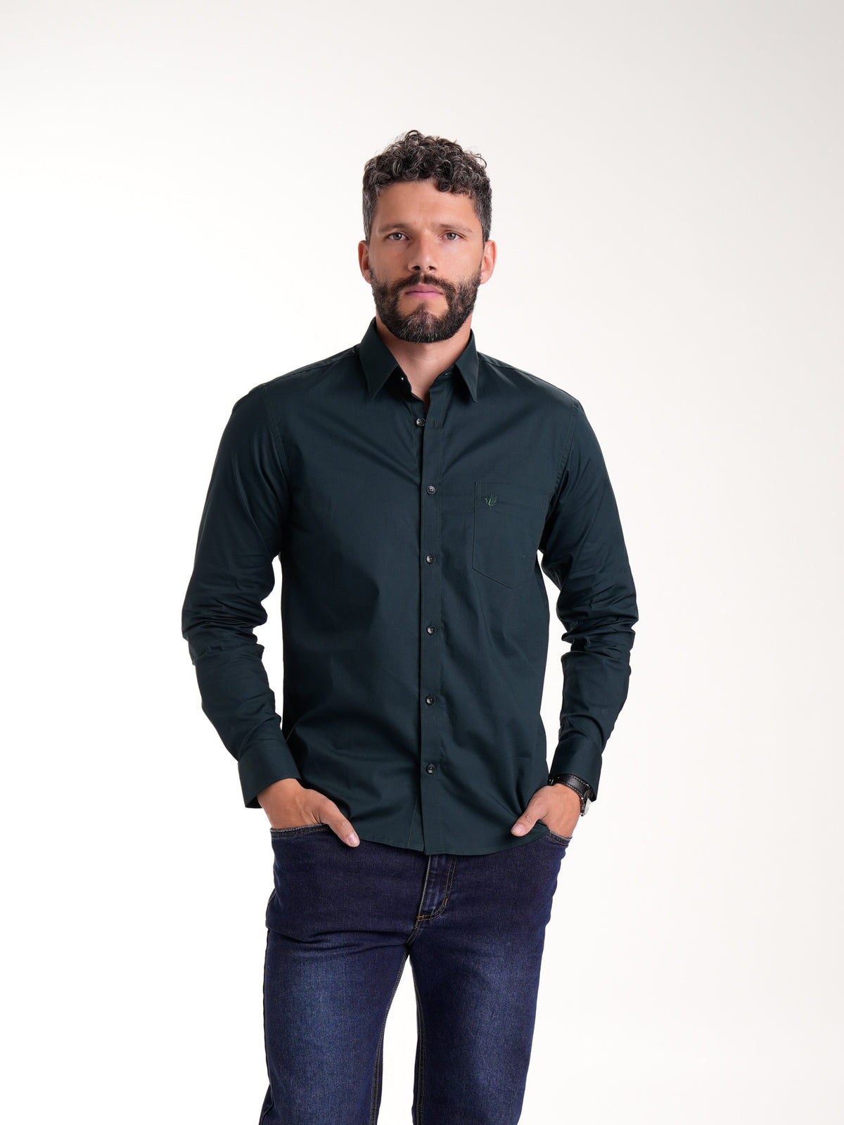 Camisa Masculina Manga Larga | Verde Botella