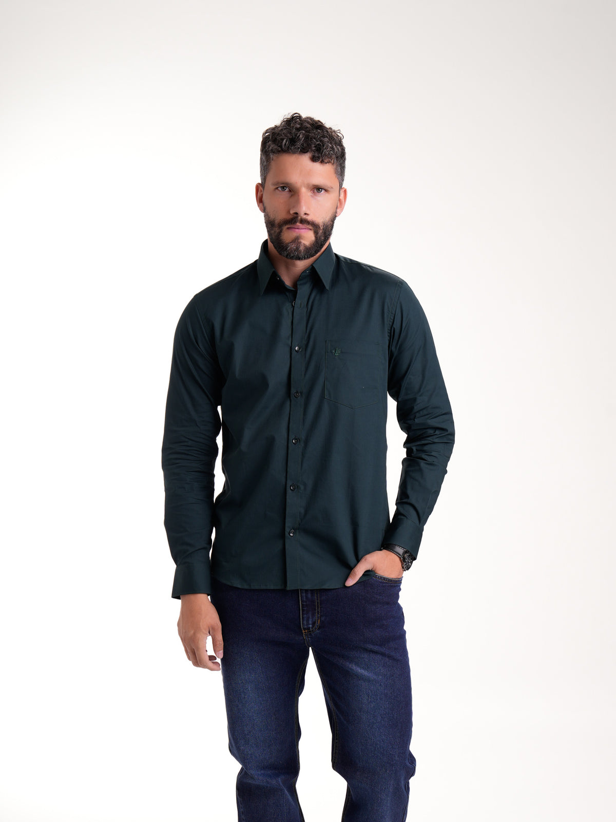 Camisa Masculina Manga Larga | Verde Botella