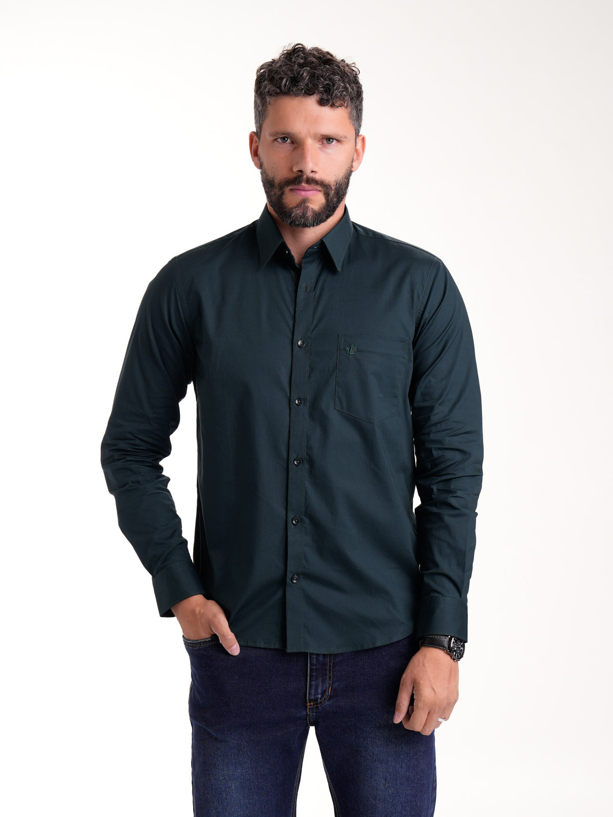 Camisa Masculina Manga Larga | Verde Botella