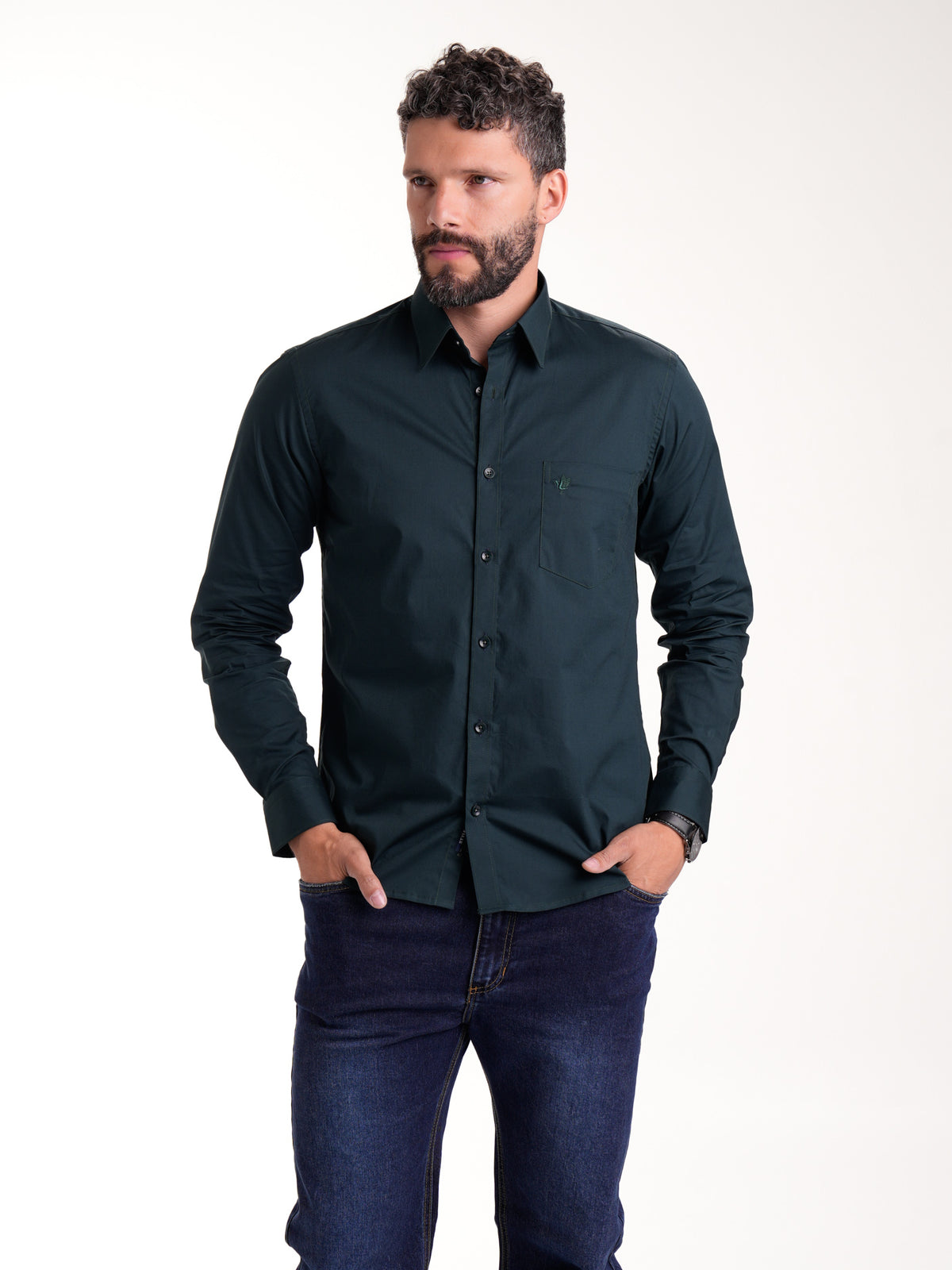 Camisa Masculina Manga Larga | Verde Botella