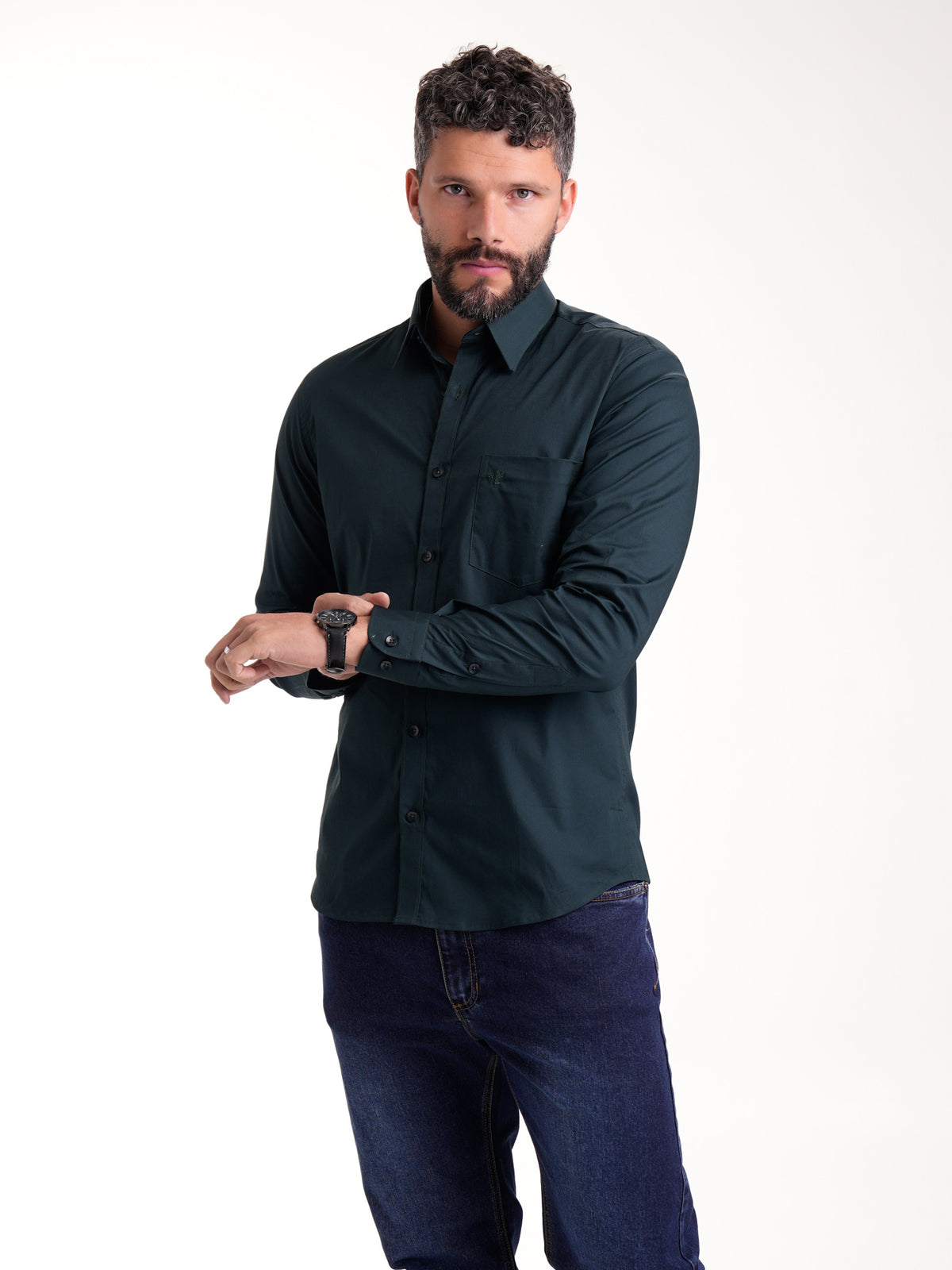 Camisa Masculina Manga Larga | Verde Botella