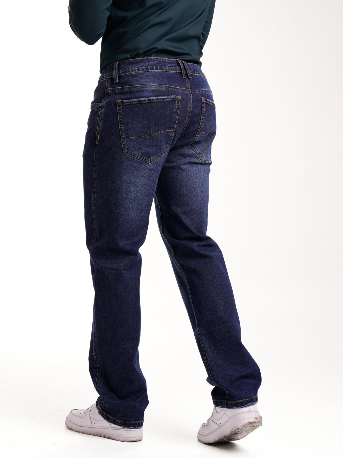 Jean Masculino | Azul Oscuro de Bota Recta Cuero Negro en Boca de Bolsillo Delantero — foto 6