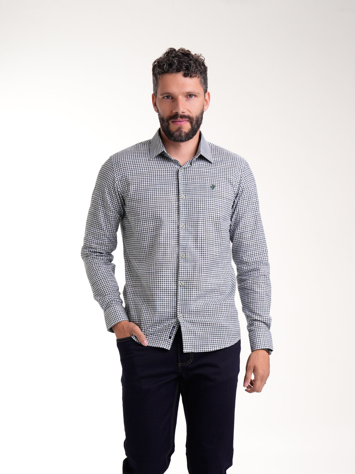 Camisa Masculina Manga Larga | Cuadros Verdes — foto 1