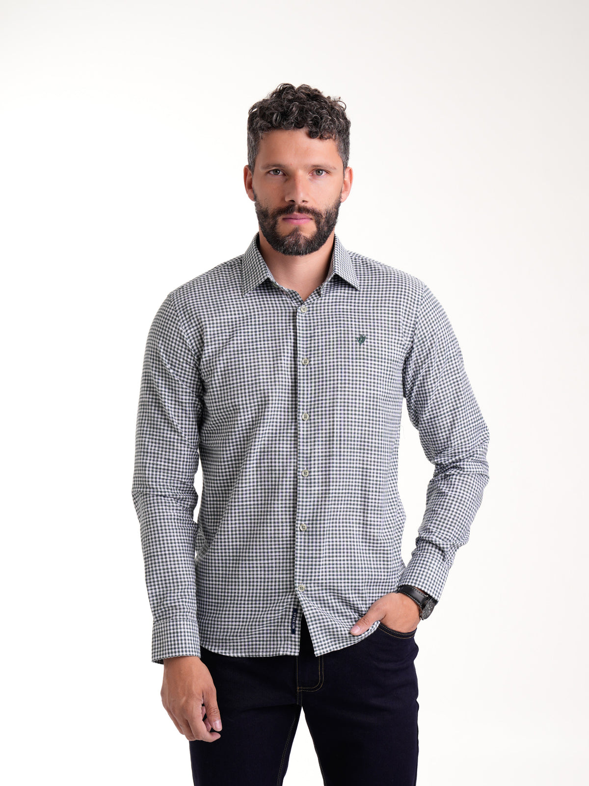 Camisa Masculina Manga Larga | Cuadros Verdes — foto 2