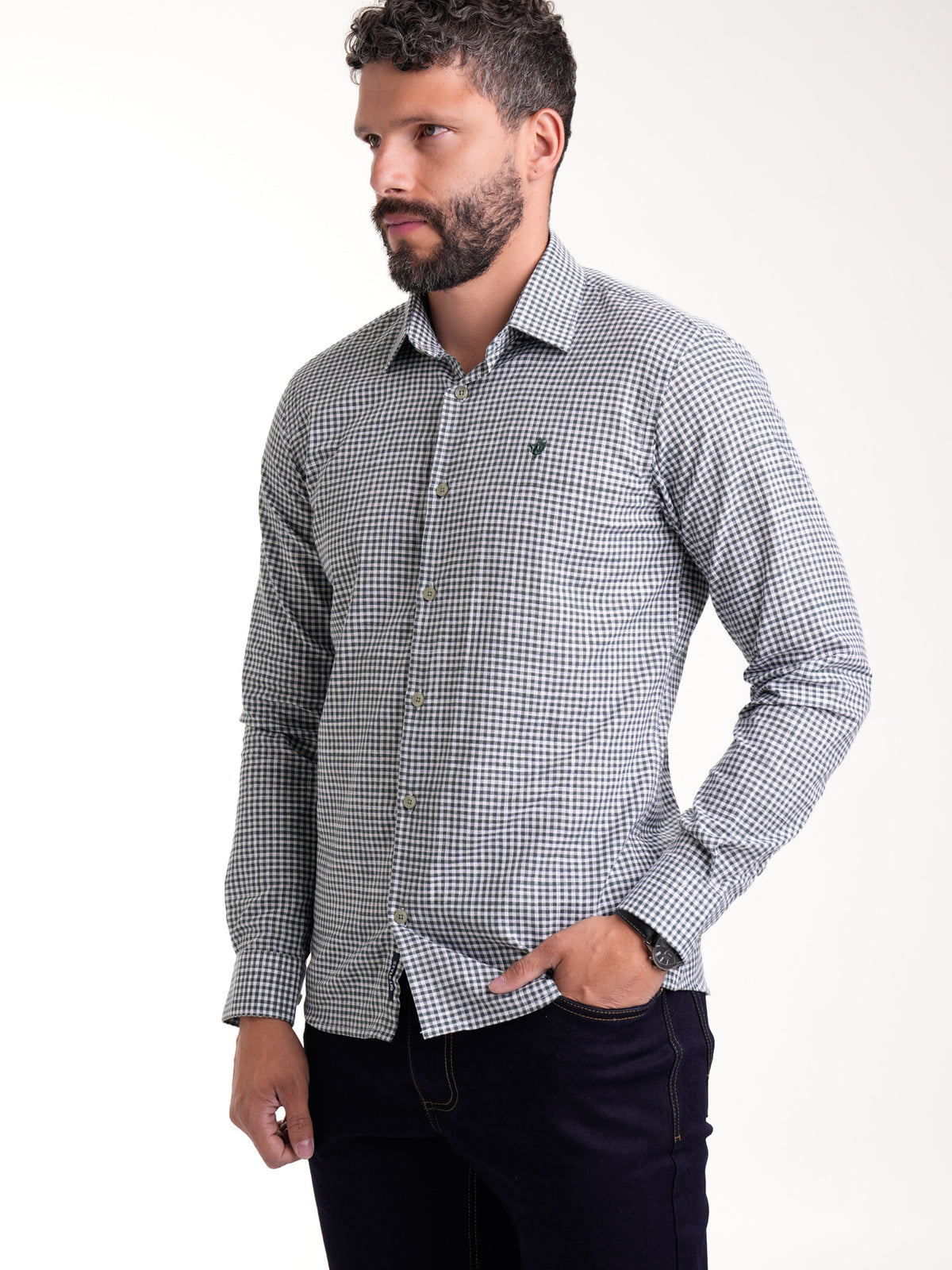 Camisa Masculina Manga Larga | Cuadros Verdes — foto 5