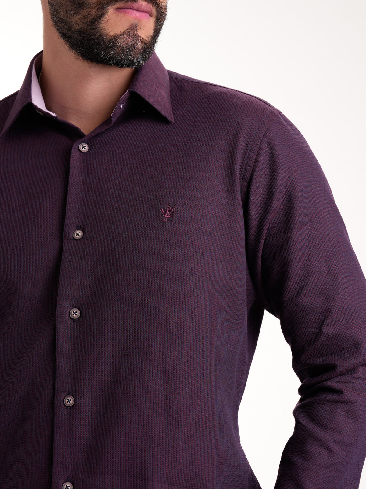 Camisa Masculina Manga Larga | Morado Contraste Cuello — foto 5