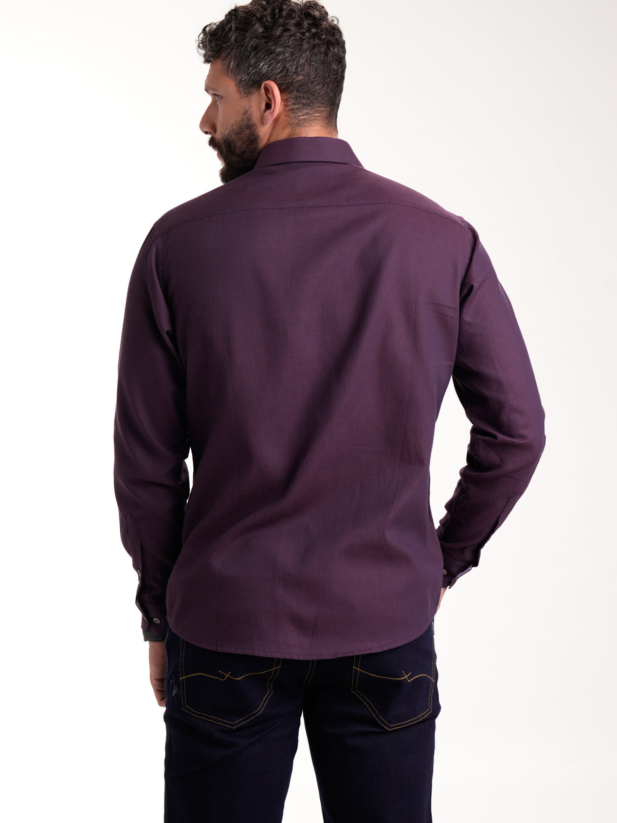 Camisa Masculina Manga Larga | Morado Contraste Cuello — foto 6