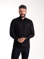 Camisa Masculina Manga Larga | Negro Cinta en Pie de Cuello Vinotinto