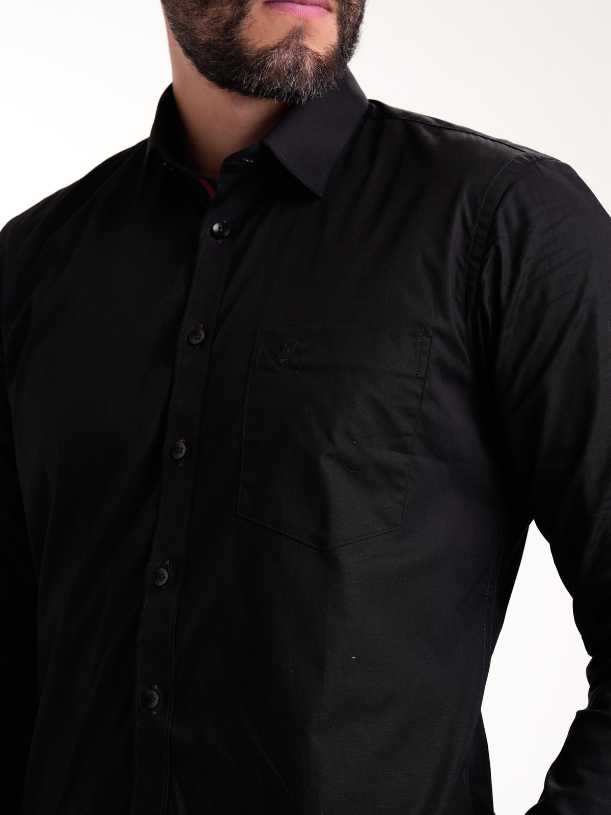 Camisa Masculina Manga Larga | Negro Cinta en Pie de Cuello Vinotinto