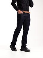 Jean Masculino | Azul Industrial Oscuro Correa Azul Oscuro Beige Mostaza Clásico