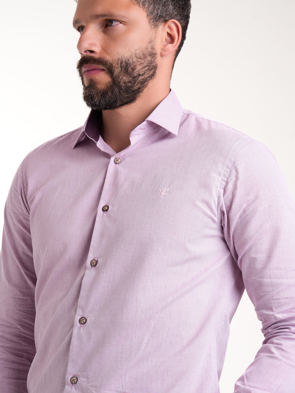 Camisa Masculina Manga Larga | Lila y Pie de Cuello en Contraste Morado — foto 4