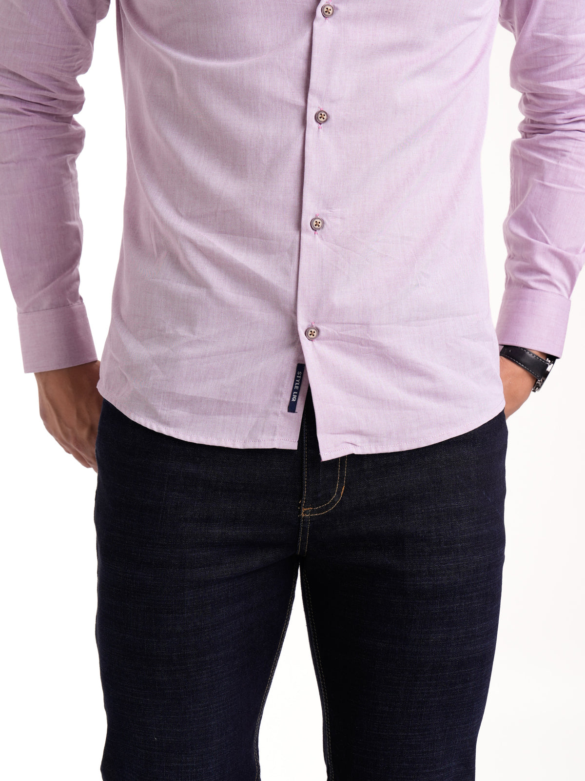 Camisa Masculina Manga Larga | Lila y Pie de Cuello en Contraste Morado — foto 6