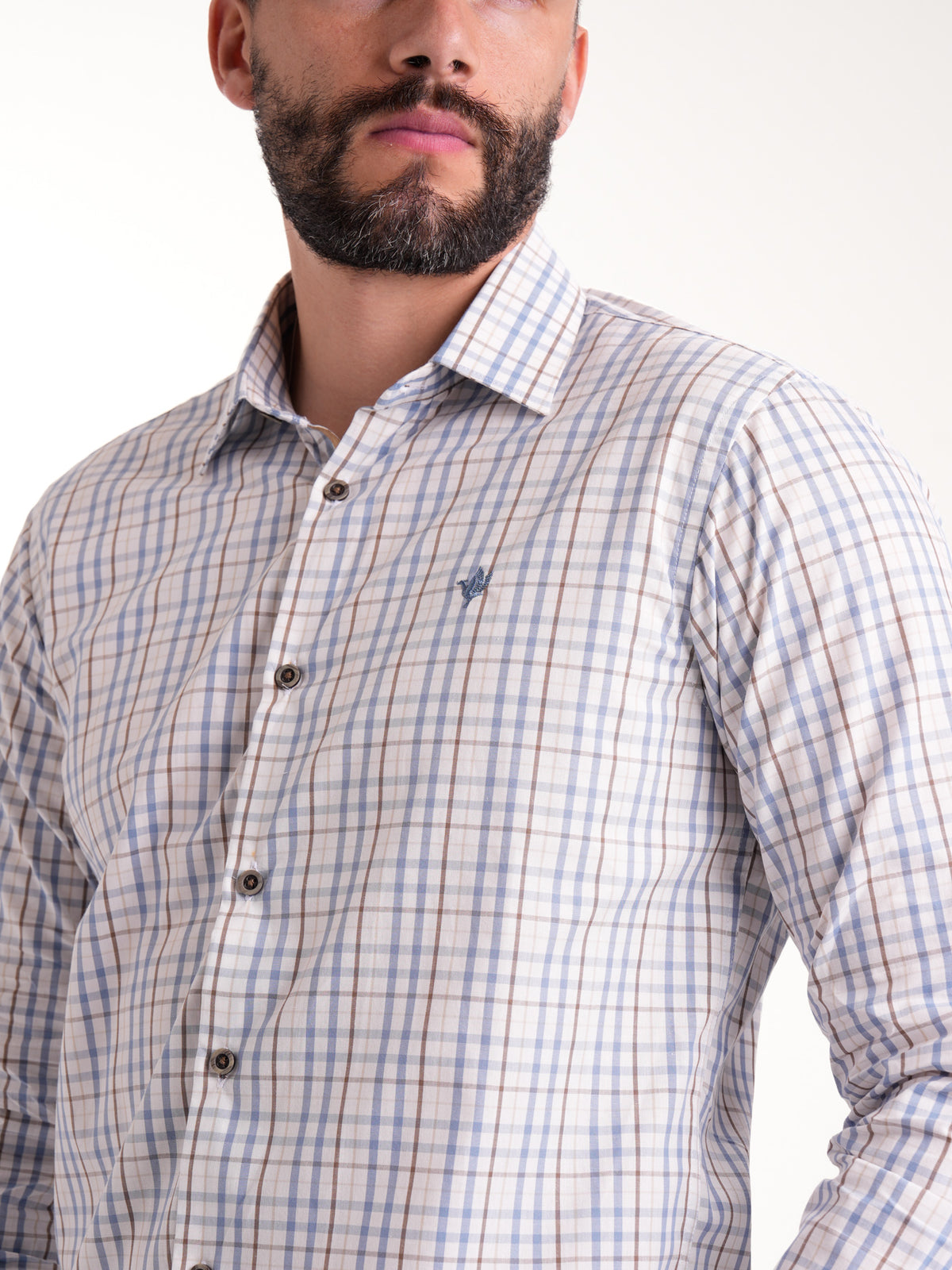 Camisa Masculina Manga Larga | Cuadros Azules Cafés — foto 5