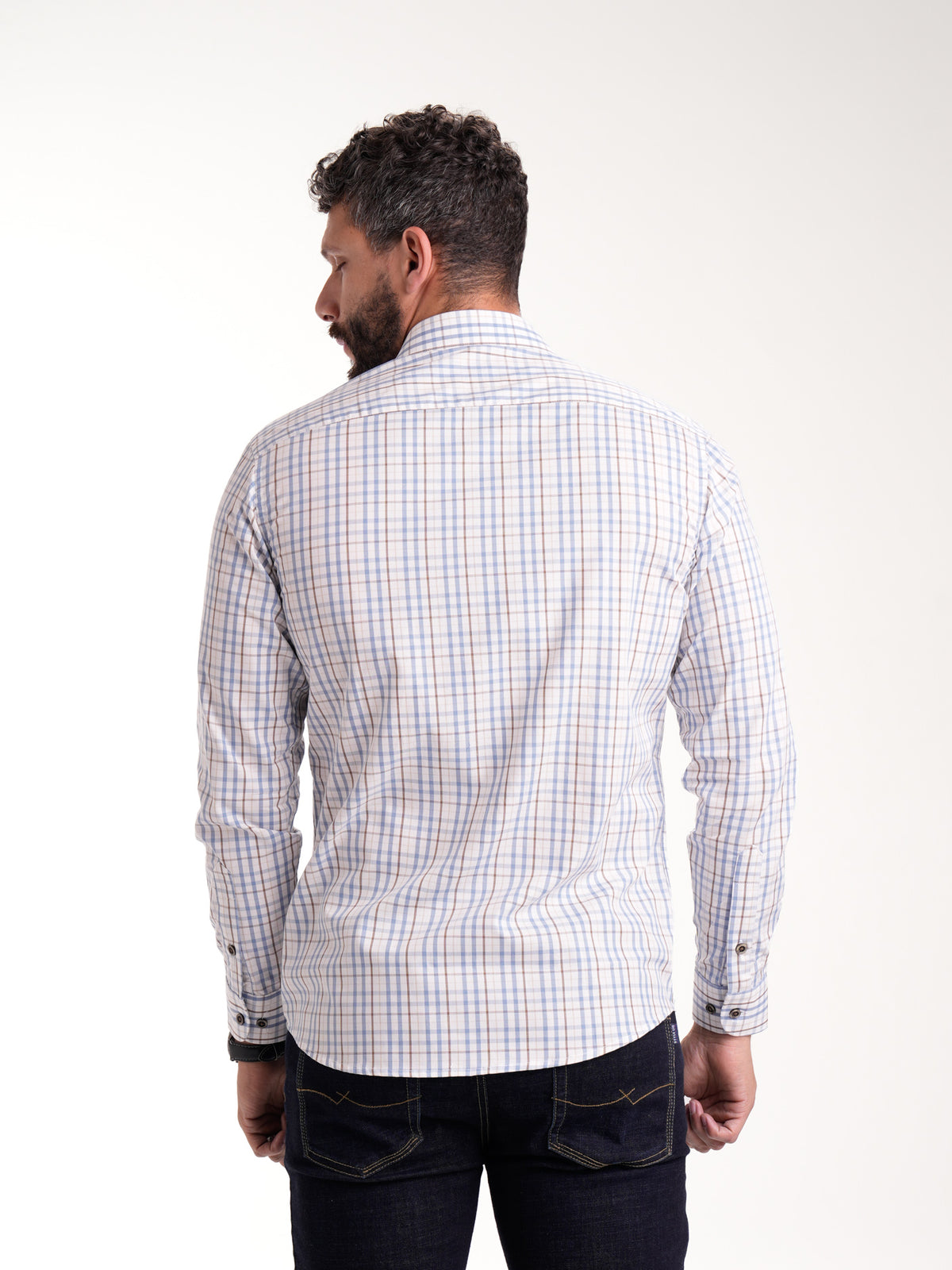 Camisa Masculina Manga Larga | Cuadros Azules Cafés — foto 6