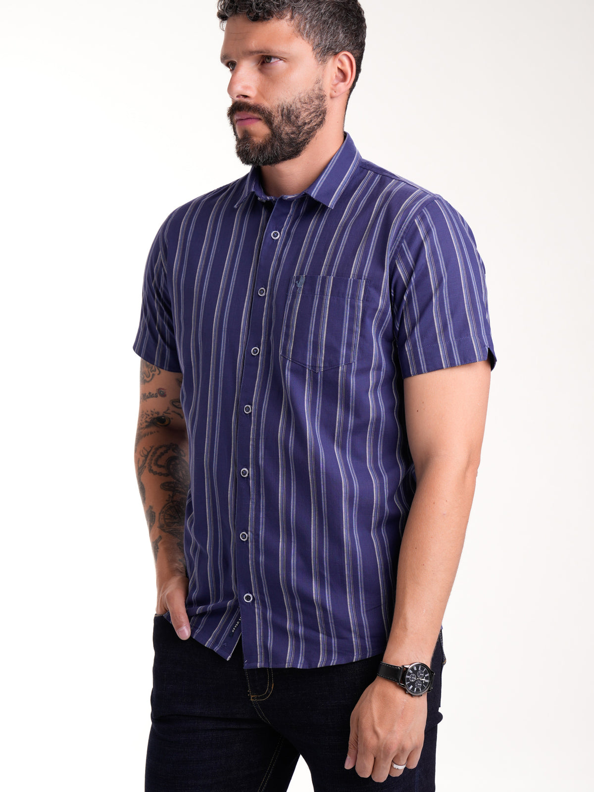 Camisa Masculina Manga Corta | Rayas Azules — foto 5