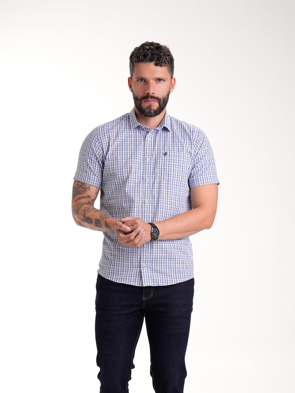 Camisa Masculina Manga Corta | Cuadros Multicolor, vista 1