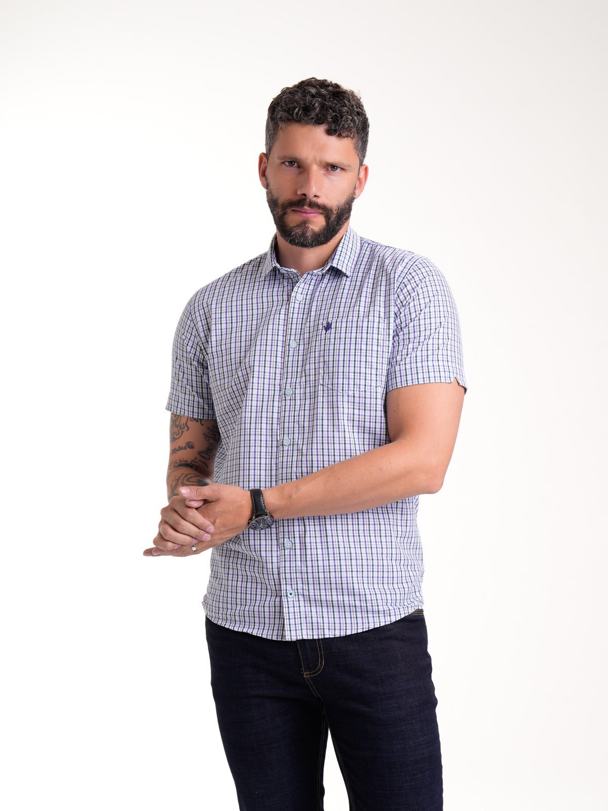 Camisa Masculina Manga Corta | Cuadros Multicolor, vista 3