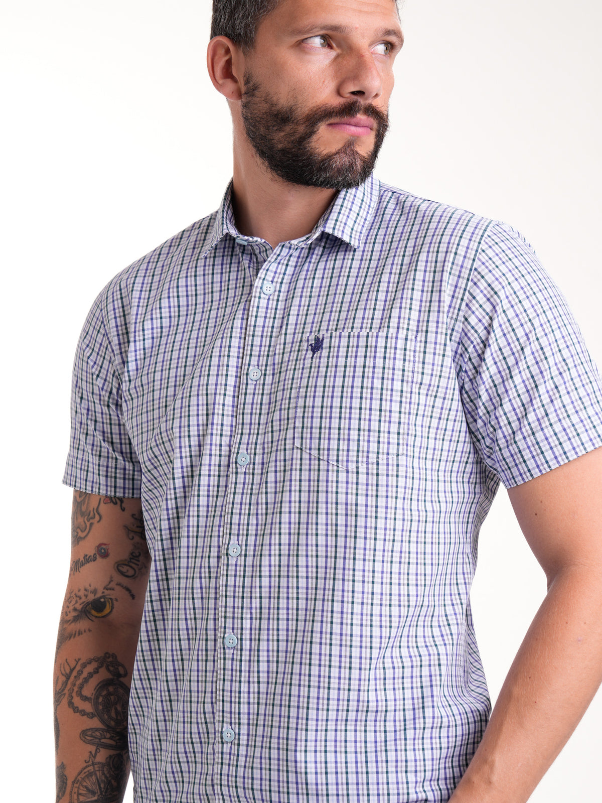 Camisa Masculina Manga Corta | Cuadros Multicolor, vista 5